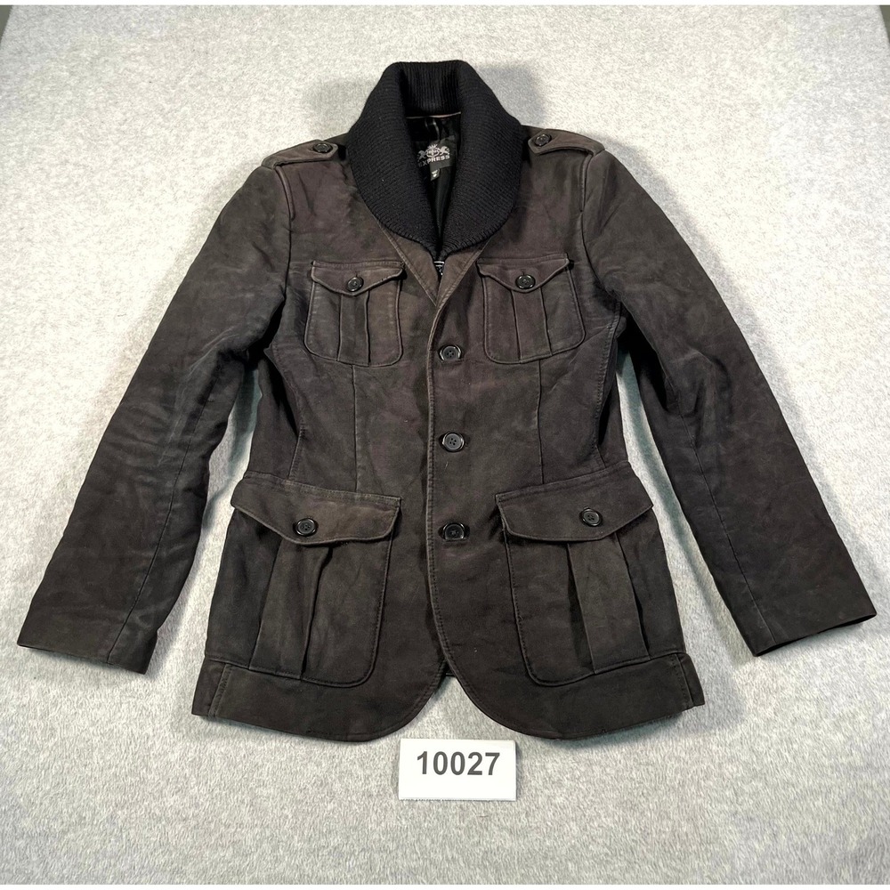 Express Jacket Mens XS Brown Lined Utility Pockets Ribbed Collared Button Front
